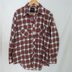 Branford Red Plaid Button Down Flannel Size Large Western Rodeo Lumberjack